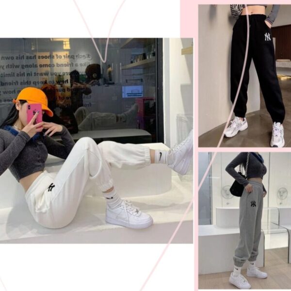 MLB情侶款刺繡束腳褲