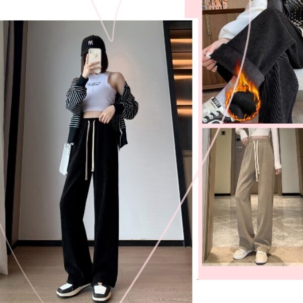 加絨休閒闊腿直筒褲