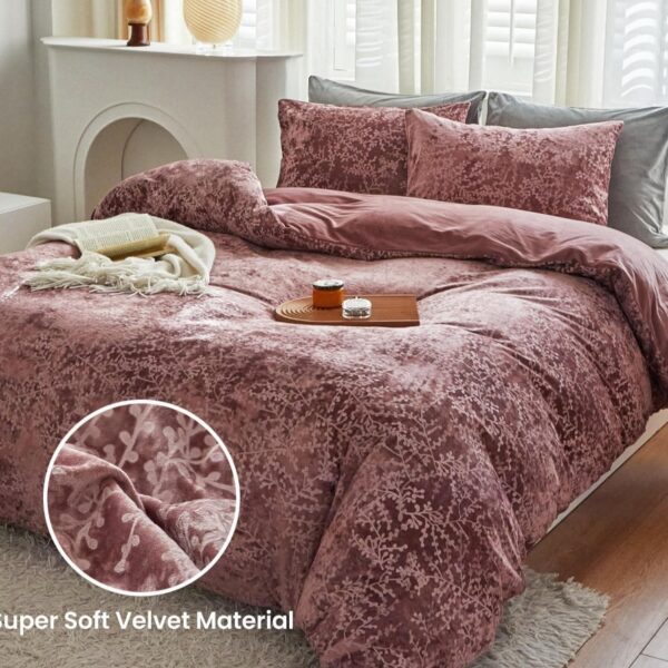 WARMDERN 天鵝絨被套枕套(3件套)