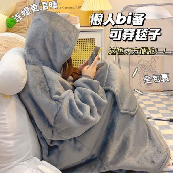 法蘭絨連帽保暖懶人睡衣