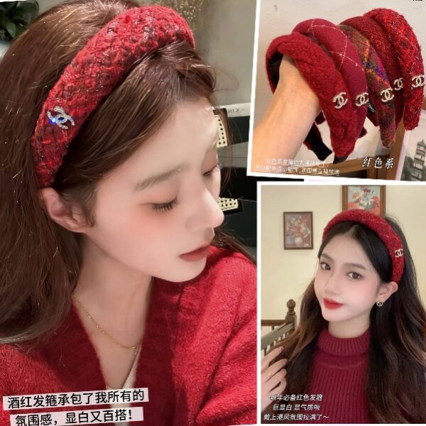 小香風·新年紅色毛絨髮箍