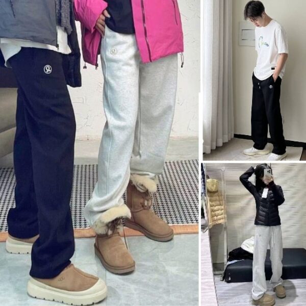 lulu 刺繡logo加絨彎刀褲