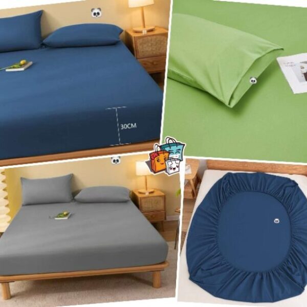 簡約純色磨毛床笠+枕套