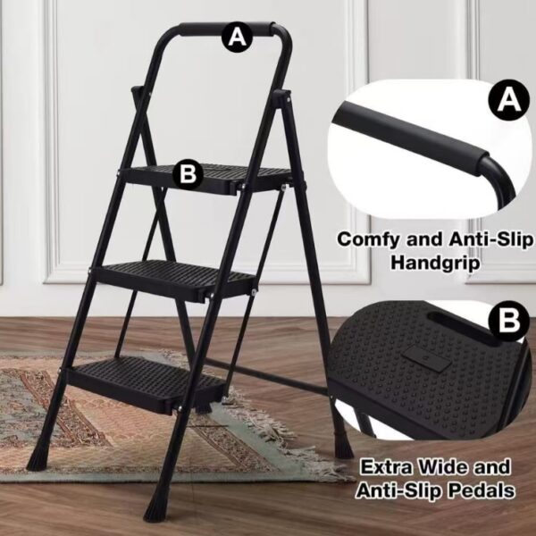 3層可摺疊加寬防滑鋼梯(帶扶手)