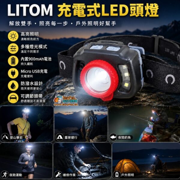 【LITOM】充電式LED頭燈