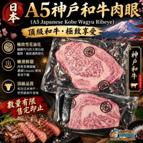 日本 A5 神戶和牛肉眼 (A5 Japanese Kobe Wagyu Ribeye)